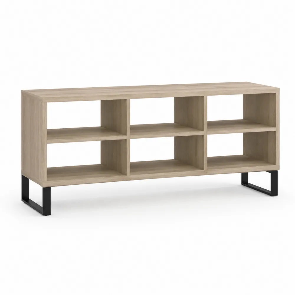 TV Lowboard 180x40x55 cm MDF Stahlgestell Rechteckig Beige Schwarz mit 6 Fächern
