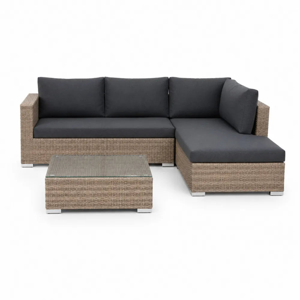 Gartensofa Set mit Couchtisch Ecksofa Polyrattan Geflecht Aluminiumgestell Grau Beige 240 x 180 x 70 cm