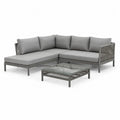 Gartensofa Set Ecksofa mit Couchtisch Aluminium PE Seil Geflecht Grau Glasplatte 240 x 180 x 70 cm