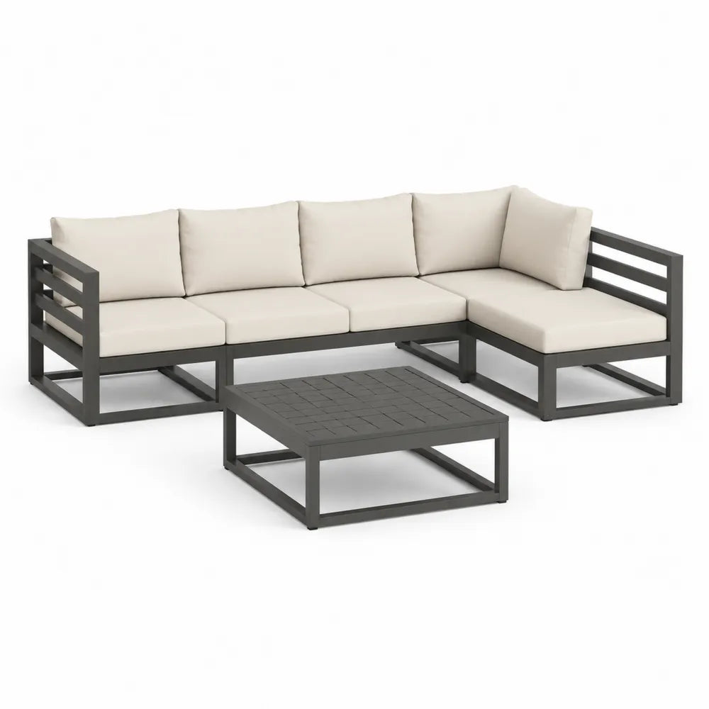 Gartenmöbel Lounge Set Ecksofa mit Couchtisch Aluminiumgestell Sitzkissen Beige Grau 250 x 190 x 70 cm