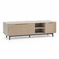 TV Lowboard MDF Rechteckig Beige Schwarz mit Türen Ablagefächern und Stahlfüßen 220 x 40 x 55 cm