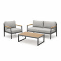 Gartensofa Set mit Tisch Lounge Sitzgruppe Aluminiumgestell Holzoptik Grau 210 x 160 x 65 cm