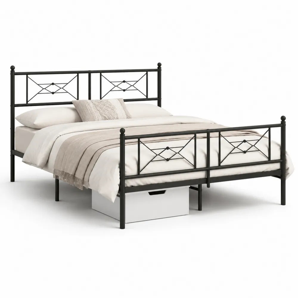 Metallbett Doppelbett 180x200 cm Stahlrahmen Rechteckig Schwarz