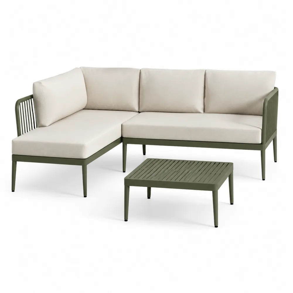 Gartenmöbel Lounge Set Ecksofa mit Couchtisch Aluminiumgestell Sitzkissen Grün Beige 250 x 180 x 70 cm