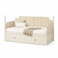 Daybett Einzelbett Rattanoptik MDF Bettgestell mit Schubladen Creme 90 x 200 cm