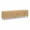 TV Lowboard 220x40x55 cm MDF Rechteckig Eiche Natur mit Türen Rillenfront