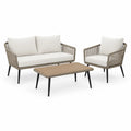 Gartensofa Set mit Sofa Sessel Tisch Aluminiumgestell Polyrattan Geflecht Beige Grau Schwarz 220 x 160 x 75 cm