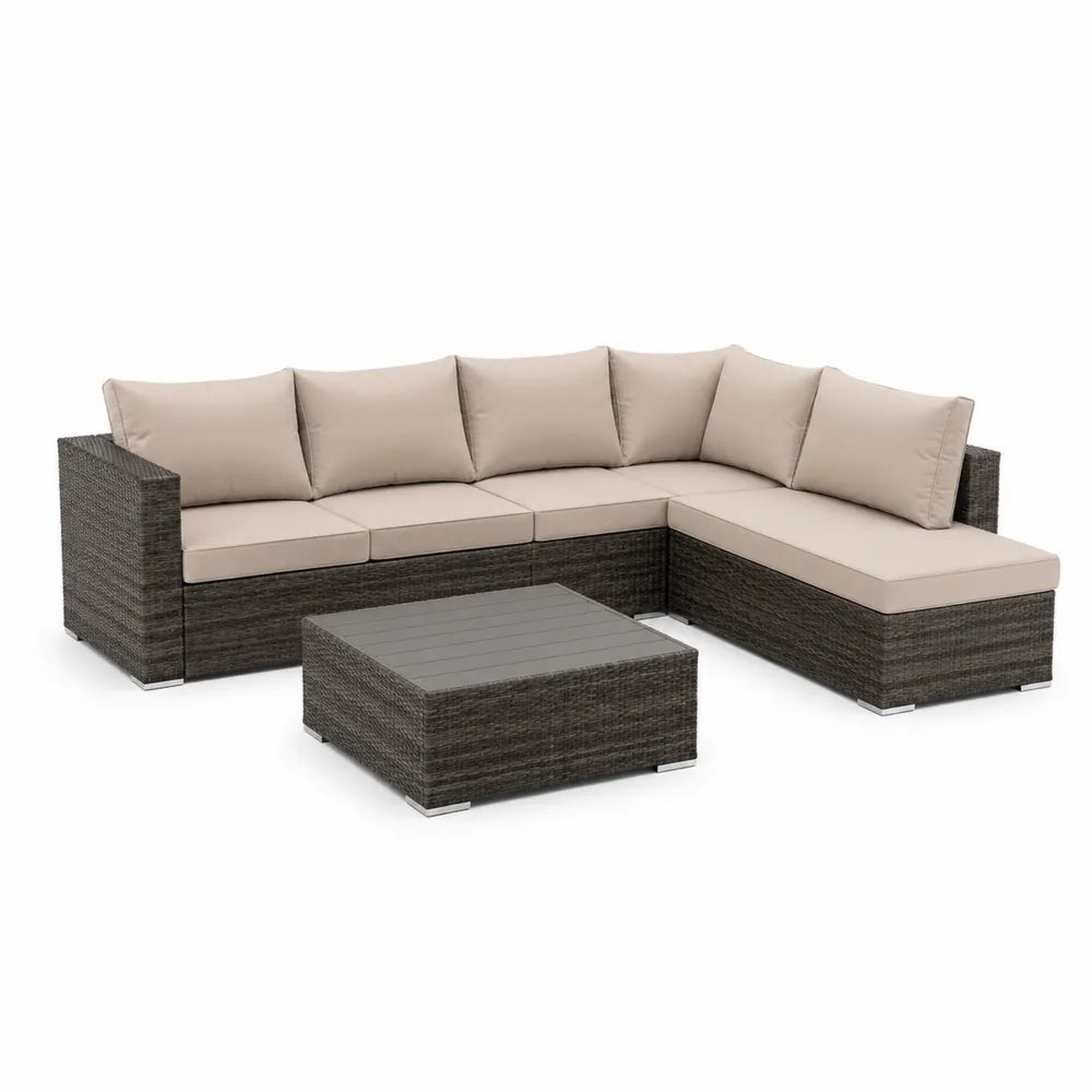 Gartensofa Set mit Tisch Ecksofa PE Polyrattan Aluminium Geflecht Grau Beige 280 x 220 x 70 cm