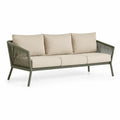 Gartensofa 3-Sitzer mit Armlehnen Aluminium PE Seil Geflecht Beige Grau 220 x 85 x 75 cm