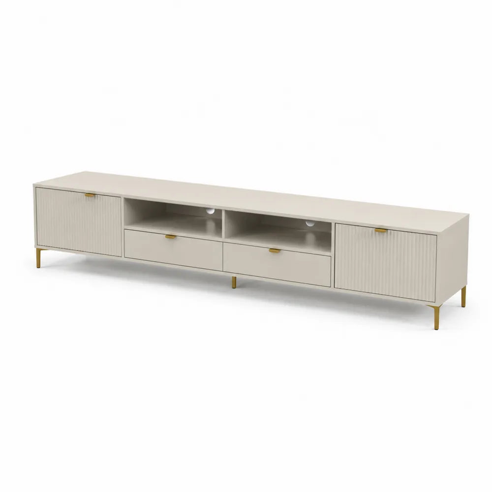 TV Lowboard 240 x 40 x 45 cm MDF Rechteckig Beige mit Türen Schubladen und Ablagefächern