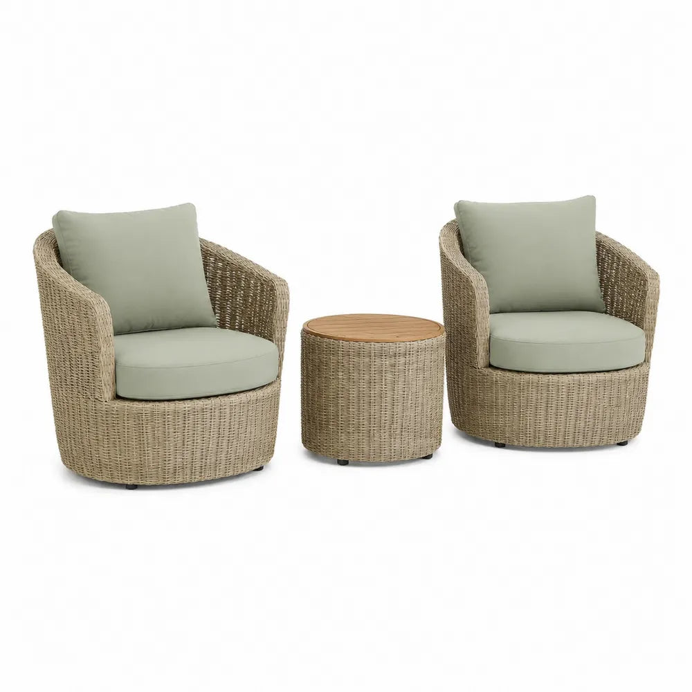 Garten Lounge Set mit 2 Sesseln Tisch Polyrattan Aluminium Geflecht Beige Hellgrün 180 x 80 x 75 cm