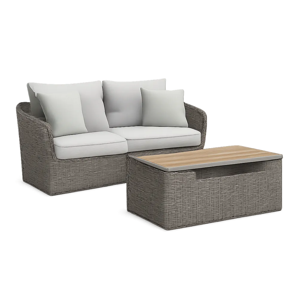 Gartensofa Set mit Couchtisch Lounge Sitzgruppe Aluminium PE Geflecht Grau Beige 230 x 160 x 75 cm
