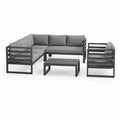 Gartensofa Set Ecksofa mit 2 Sesseln Tisch Aluminiumgestell Sitzkissen Grau Schwarz 280 x 220 x 75 cm