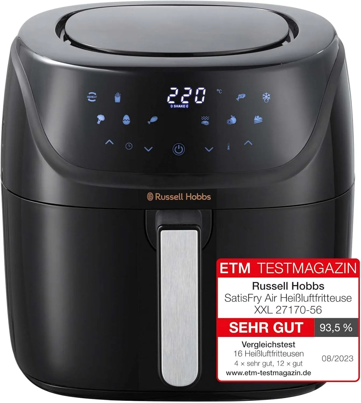Russell Hobbs Heißluftfritteuse 27170-56, kompaktes Gehäuse,7 Kochfunktionen,10 Betriebsprogramme, XXL 8L Rapid AirFryer, max 220°C, SatisFry, Grillen