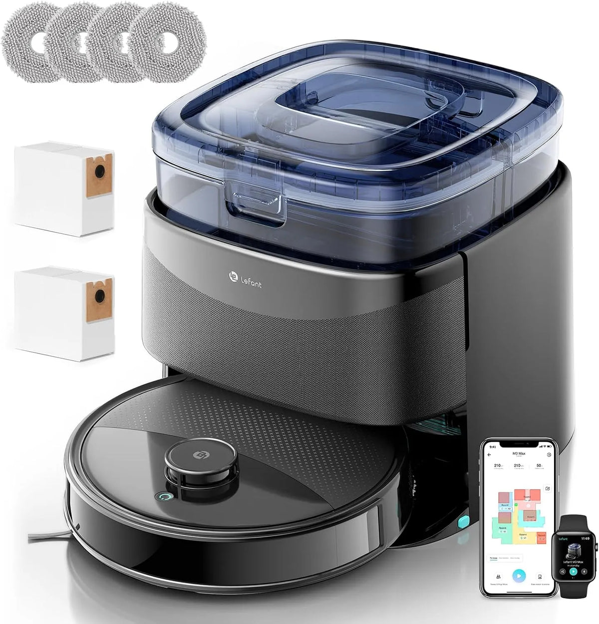 Saugroboter 20000 210Mins, WLAN 2.4G, Anti-Tangle Pa Saugkraft, Multi-Floor Mapping, App und Alexa, LEFANT M3 max mit Wischfunktion, 5G