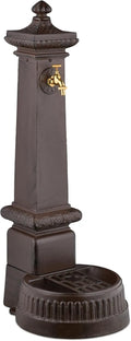 Braun Relaxdays Standbrunnen antik, HxBxT: 100x44,5x38 cm, mit Wasserhahn & Becken, Wasserzapfsäule Garten, Terrasse
