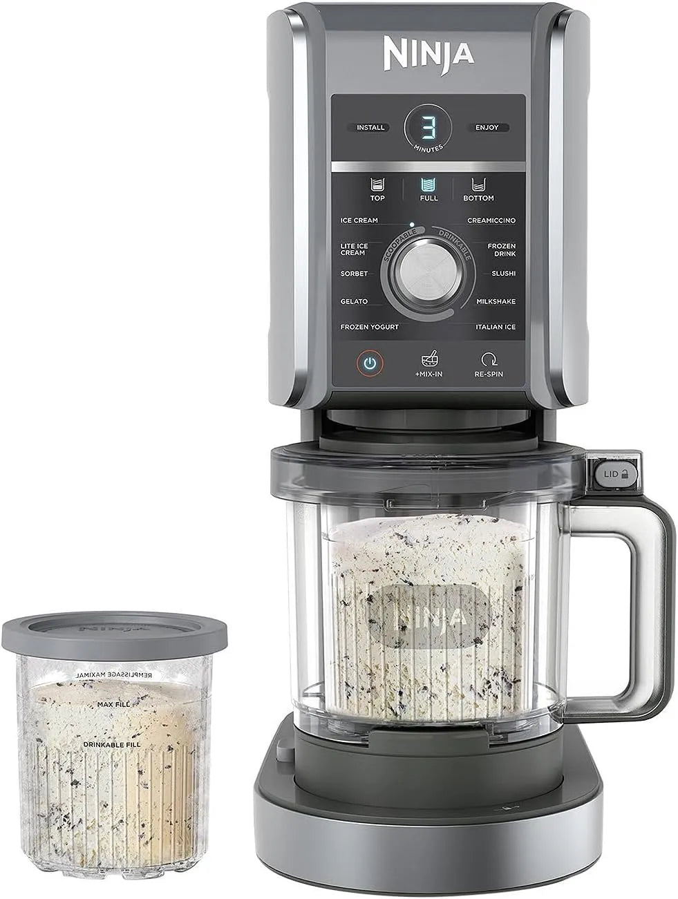 Ninja CREAMi Deluxe 11-in-1 Eiscreme und Eiscreme für Eis NC501, 11 Betriebsprogramme mit 2 XL Pint-Behältern Familiengröße, Sorbets, Smoothies