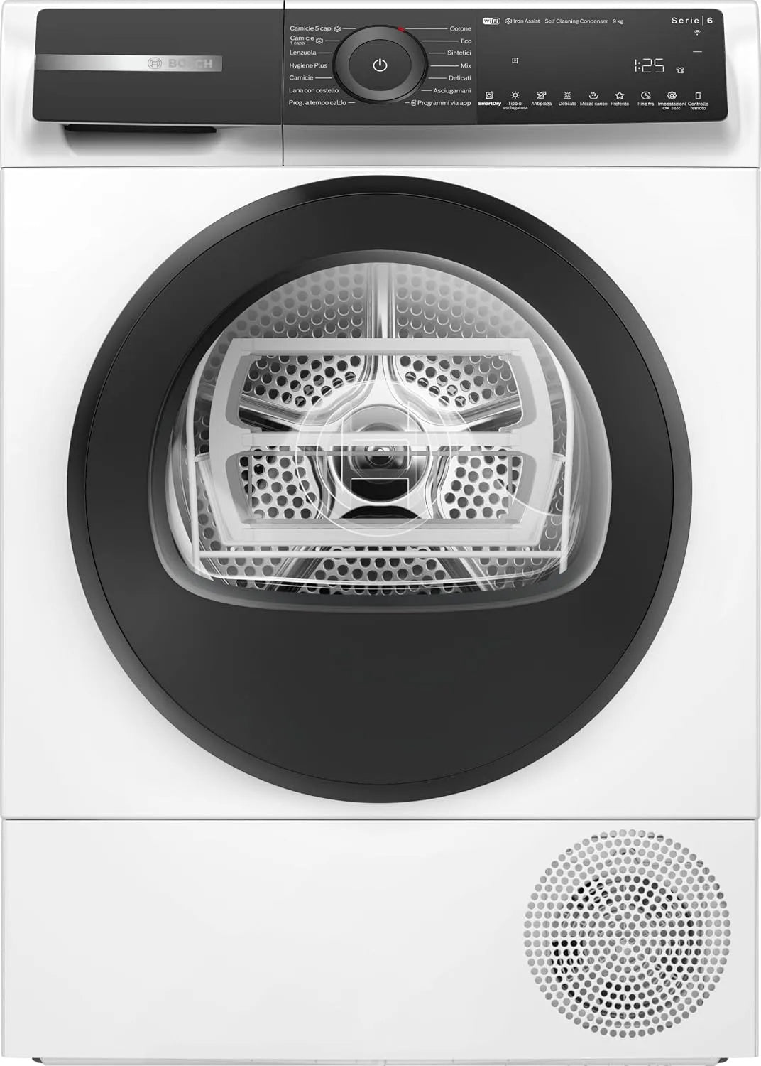 Bosch Wäschetrockner WQH245A0IT, Serie 6 Smart mit Wärmepumpe, Gewicht 9 kg, Breite 60 cm, Energieklasse C, Wäschekorb aus Wolle, reduziert Falten