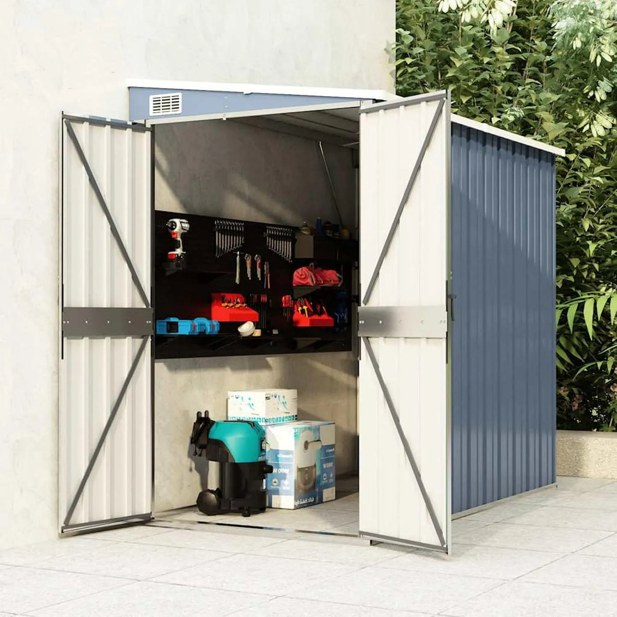Gerätehaus, Motorrad-Unterstand, Gecheer Anbauschuppen Farbe Grau 118x194x178 cm Verzinkter Stahl Metall als Gartenschrank Geräteschuppen