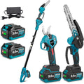 Hochentaster Akku mit Akkus 2x3000mAh, 30mm Elektrische Astschere, 4-in-1 Gartenwerkzeug Set akkubetrieben und ladegerät, Max. Reichweite bis 4,2m