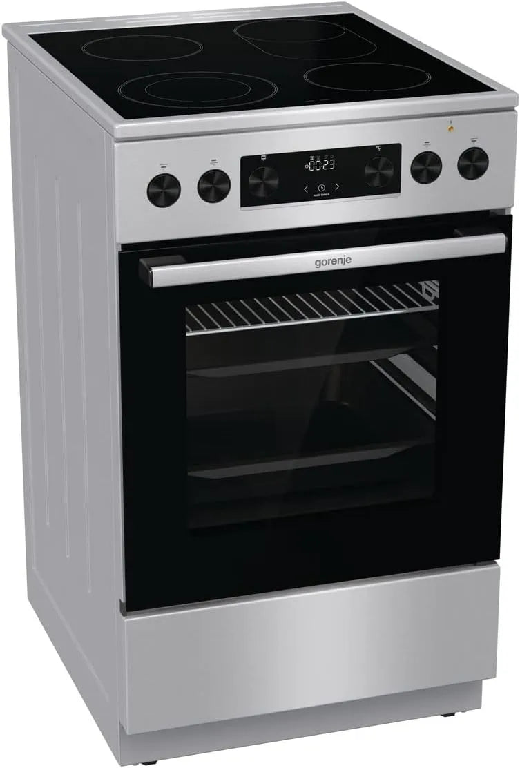 Gorenje Kochfeld GECS5C70XPA, Fassungsvermögen 70 Liter, Elektro-Standherd mit Glaskeramik, Schnellaufheizung, ExtraSteam, AquaClean, in Schwarz