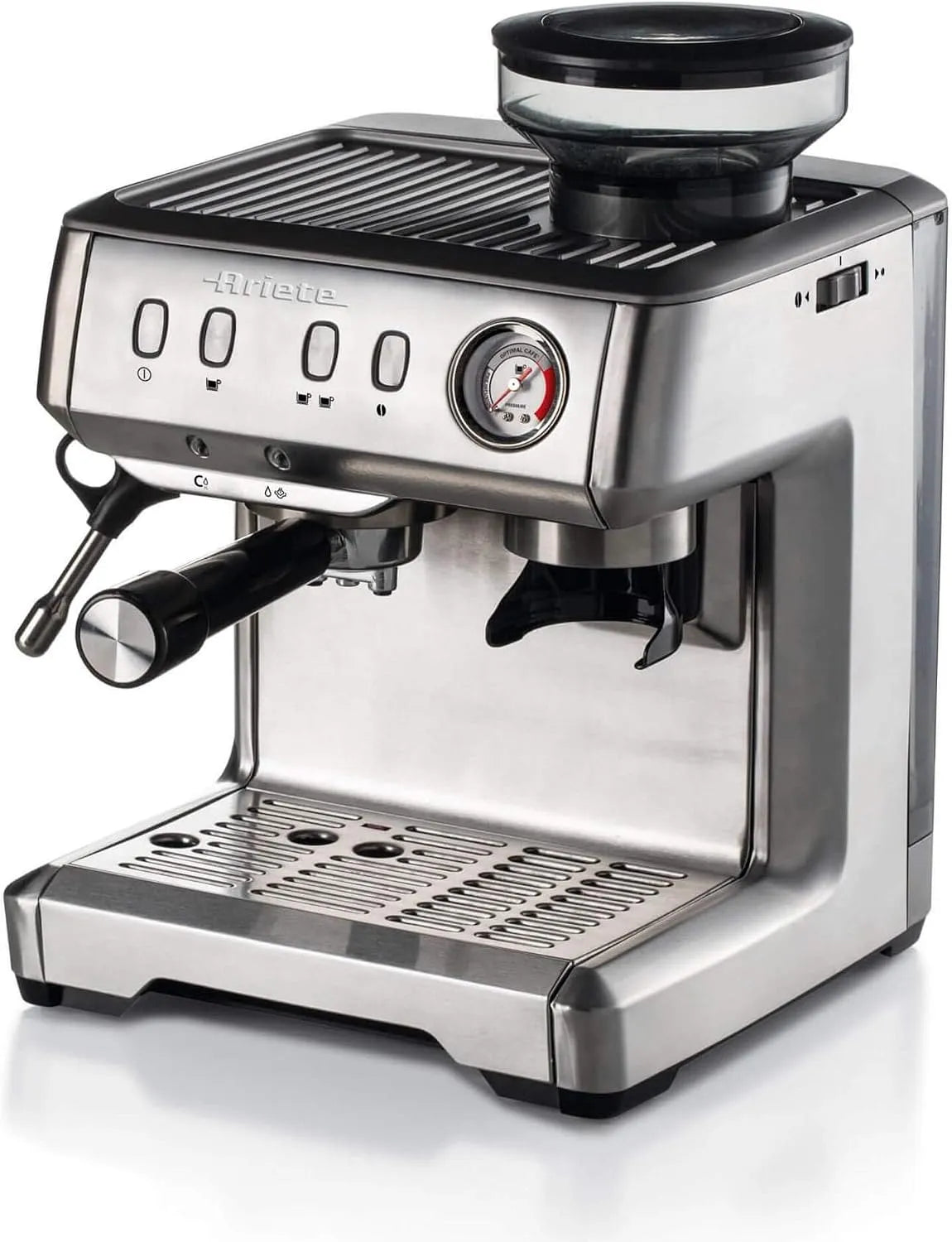Ariete Kaffeemaschine 1313, 1 oder 2 Tassen-Filter, mit Manometer, Kompatibel mit Kaffeepulver und ESE-Pads, Silber, 15 Bar Maximum, Leistung 1600W