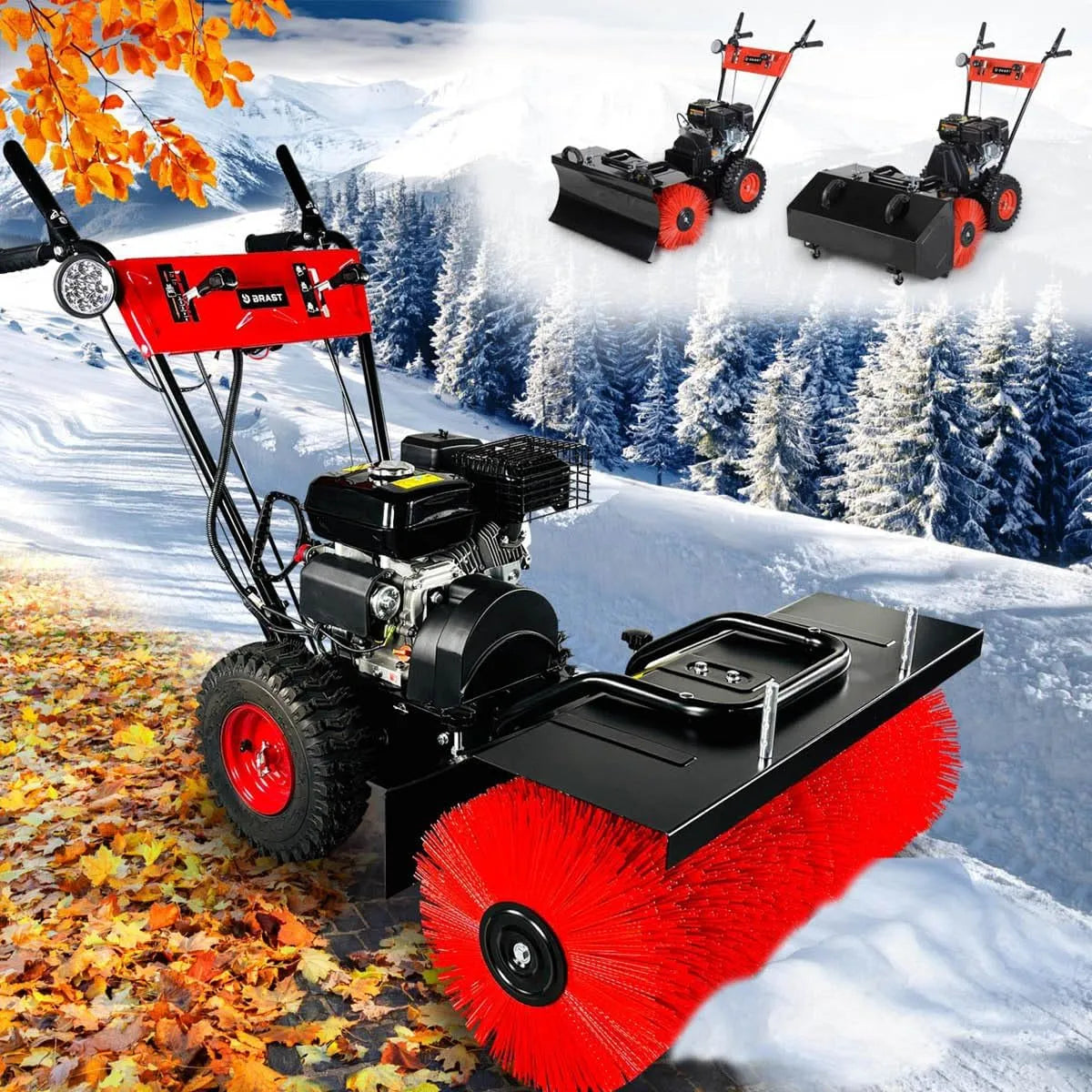 Modell Benzin 5PS 7PS 80-100cm BRAST Kehrmaschine, Leistung 5,14kW, viele Modelle, Elektrostart, Schneeräumer, Leistung 4,8kW, 3in1 Gerät