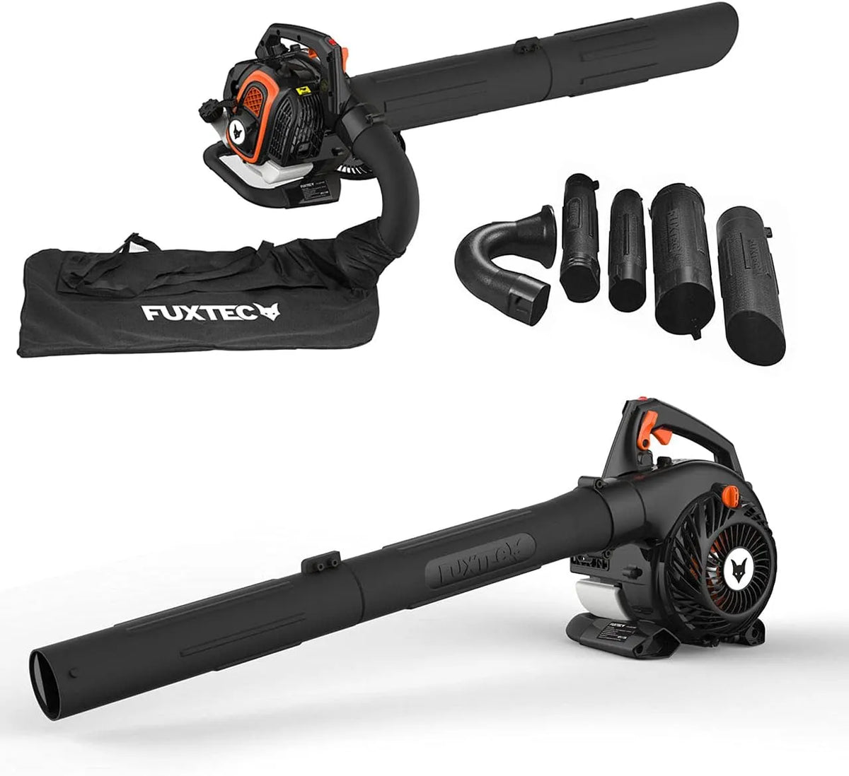 Fuxtec Laubsauger FX-LBS126P, Laubbläser & Häcksler mit Blasrohr, Saugrohr & 60L Fangsack, Blasgeschwindigkeit 62,7 m, Profi Benzin