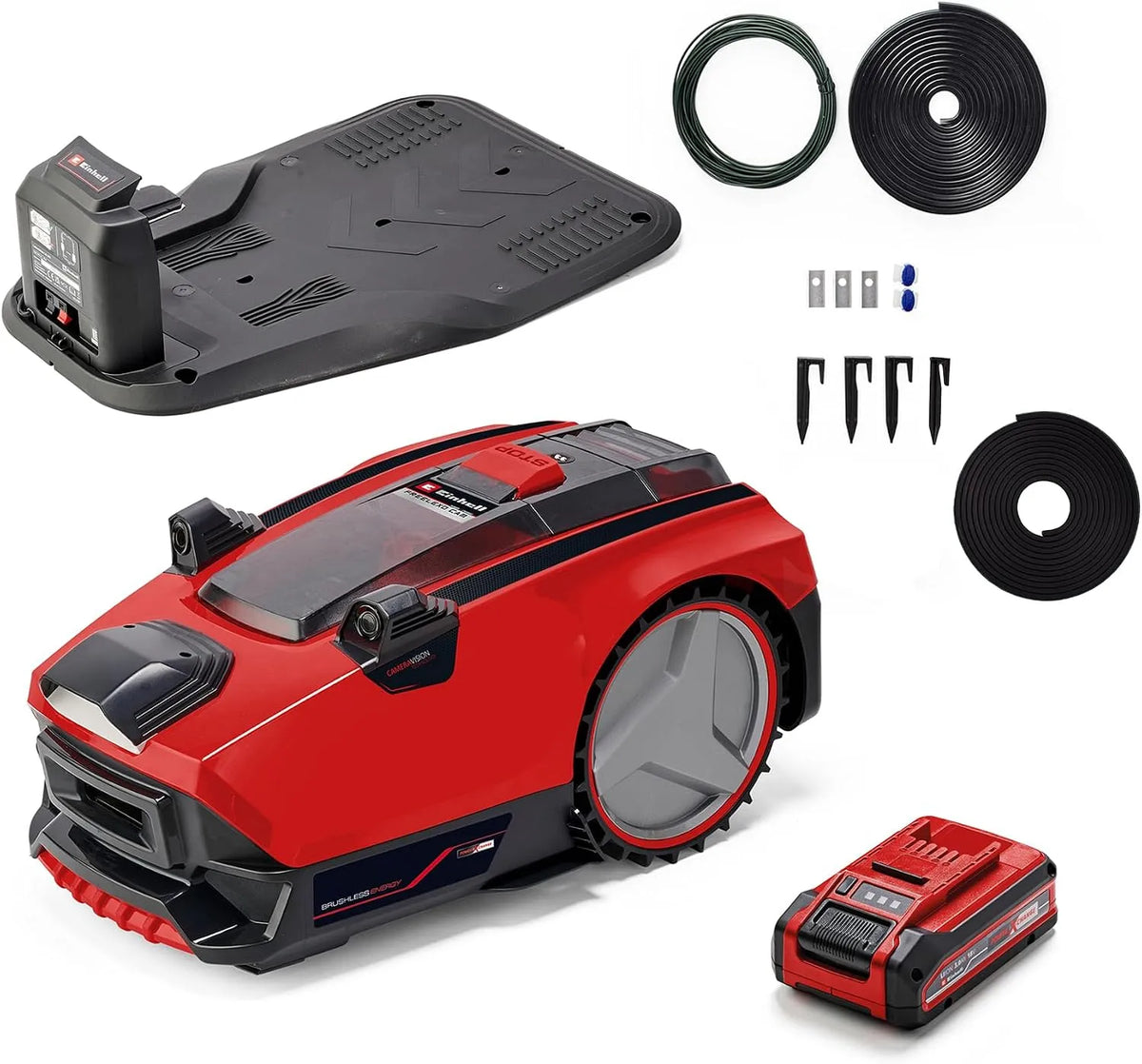 Einhell Kamera CAM 500, Spannung 18V, inklusive. 3,0 Ah Akku, 20 STK. Befestigungshaken, ersetzt Begrenzungsdraht, Schnittbreite 18 cm, für 500 m²