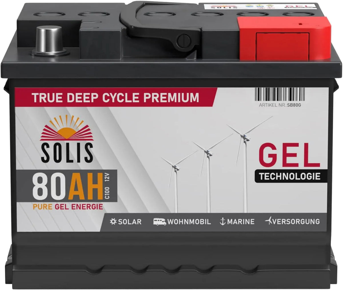 Gel-Batterie SOLIS, 80AH 12V Solar Boot Wohnmobil Schiff Versorgungs Mover Akku