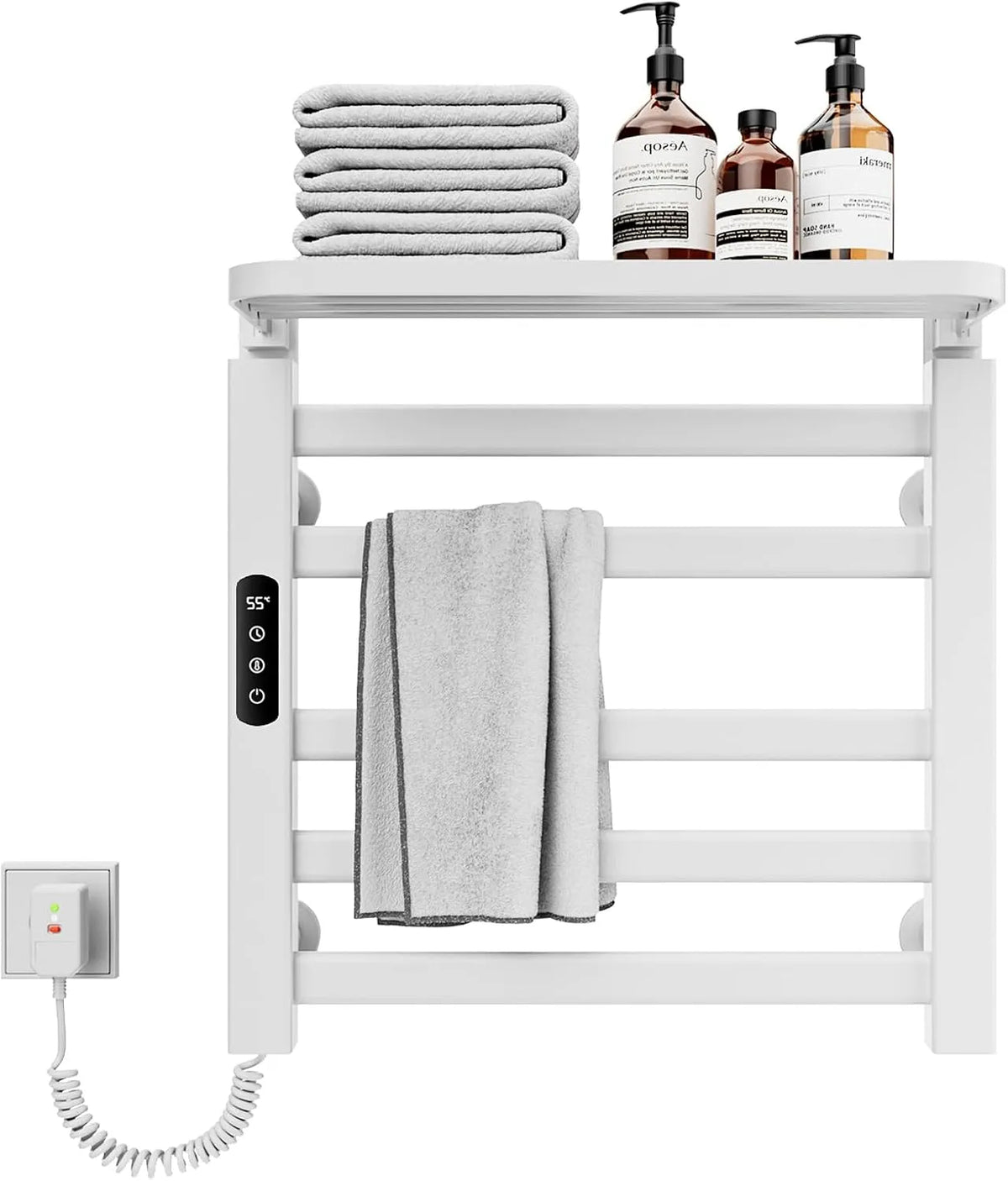 Handtuchheizkörper elektrisch, Badheizkörper elektrisch 500x500mm, Intelligenter thermostatischer Handtuchhalter, Mit Touch Schalter und Timer