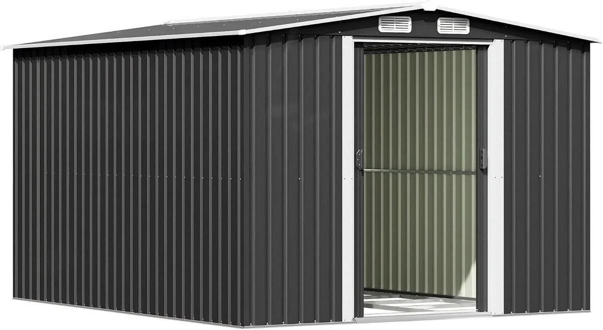 Gerätehaus Metall, Gartenschuppen für Rasenmäher, Farradgarage, Anthrazit, 247x301x178cm mit Stahlfundament, Wetterfest