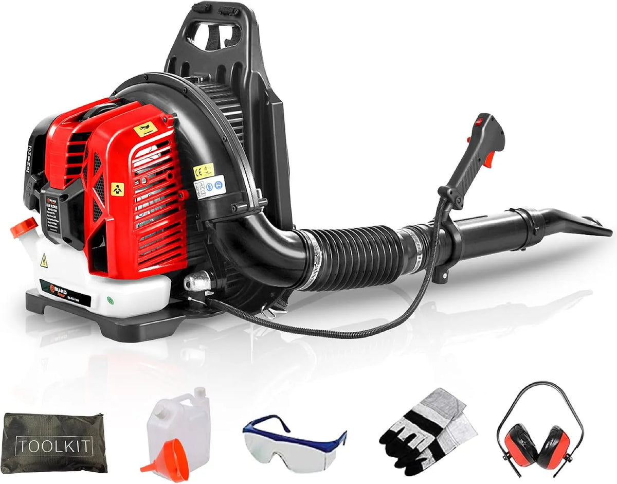 Laubbläser 2-Takt-Luftgekühlter, BU-KO 63CC Benzin-Rucksack, Leistungsstarker Motor, Leicht mit neuen, Sicherheitsausstattung