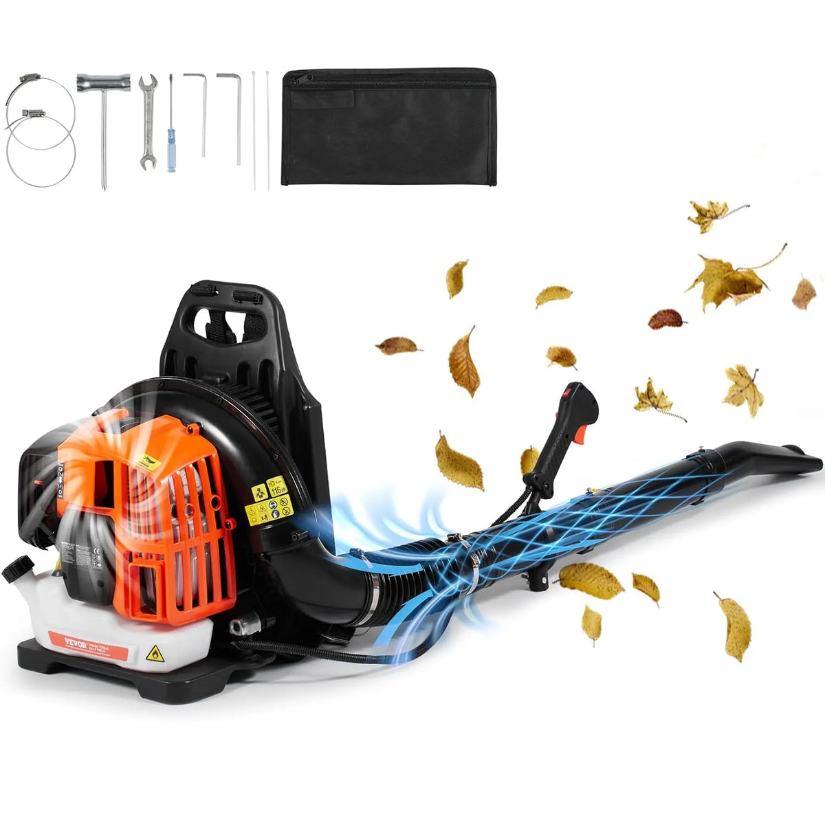 Vevor Laubbläser 2-Takt-Benzin-Laubbläser, 175 MPH Geschwindigkeit, 480 CFM Luftvolumen, als Rucksack, ideal für Rasenpflege