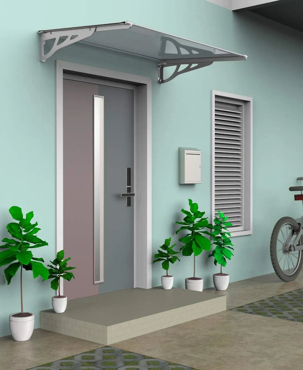 Als Haustürvordach in 100, 120 oder SCHARTEC Aluminium-Vordach, Größe wählen, schützt auch bei extremen Wetterlagen Vordach für Haustür Überdachung