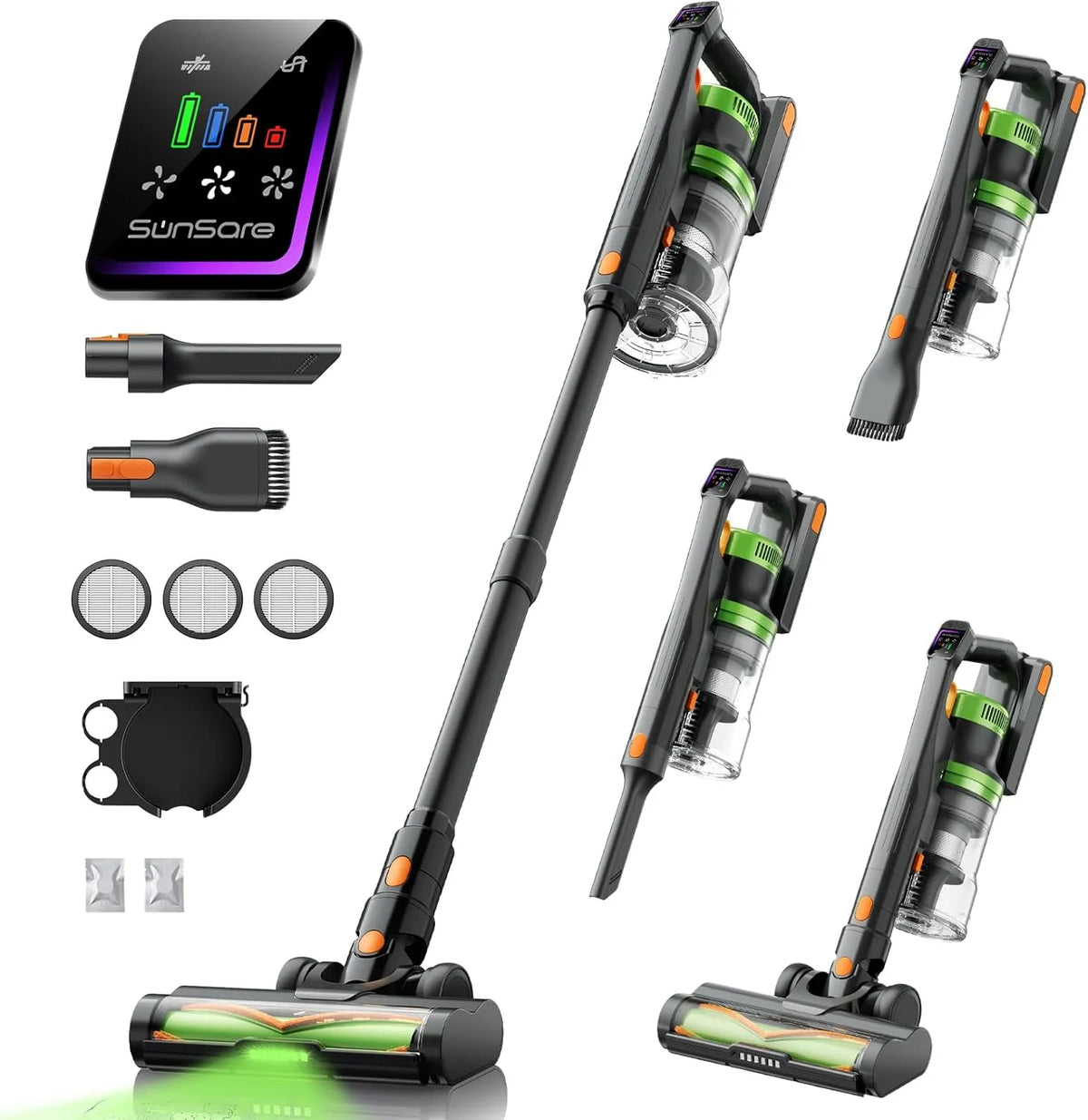 Staubsauger SunSare Akku, 50000Pa, Akkustaubsauger mit HD Display, Teppiche, Auto, Kabellos 600W, 65Min, Hartböden