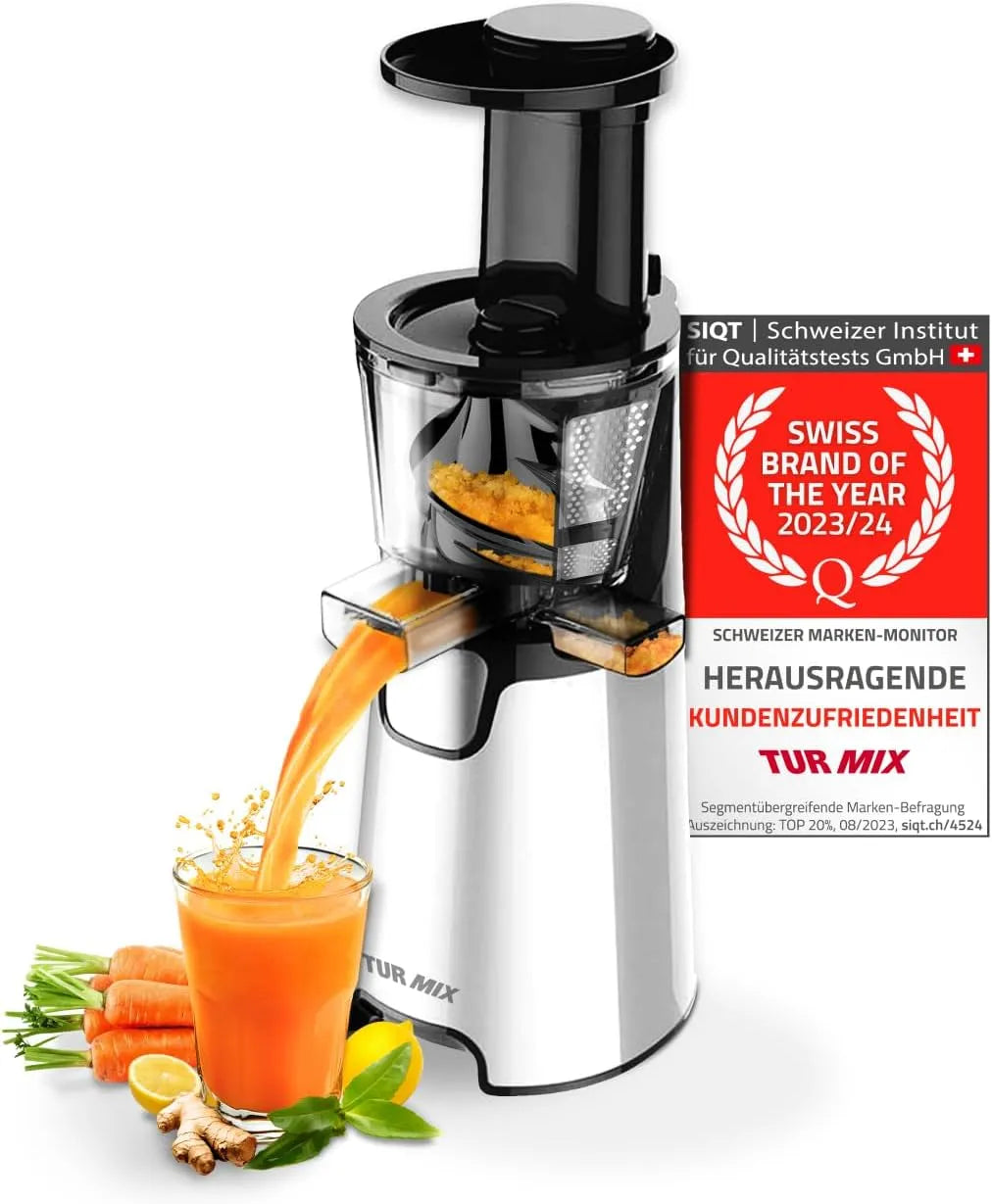 Entsafter CX 680 TURMIX, BPA-frei & leise, Slow Juicer mit 150W Motor, 3 Siebeinsätze, Saftpresse elektrisch, Kaltentsafter für ganze Früchte & Gemüse