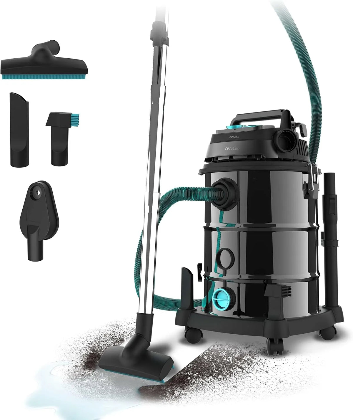 Cecotec Staubsauger, erhöhte Haltbarkeit und Widerstandsfähigkeit, Dry Steel Pro Tool. 1600W, Zubehörkit, enthält Steckdose für Werkzeuge