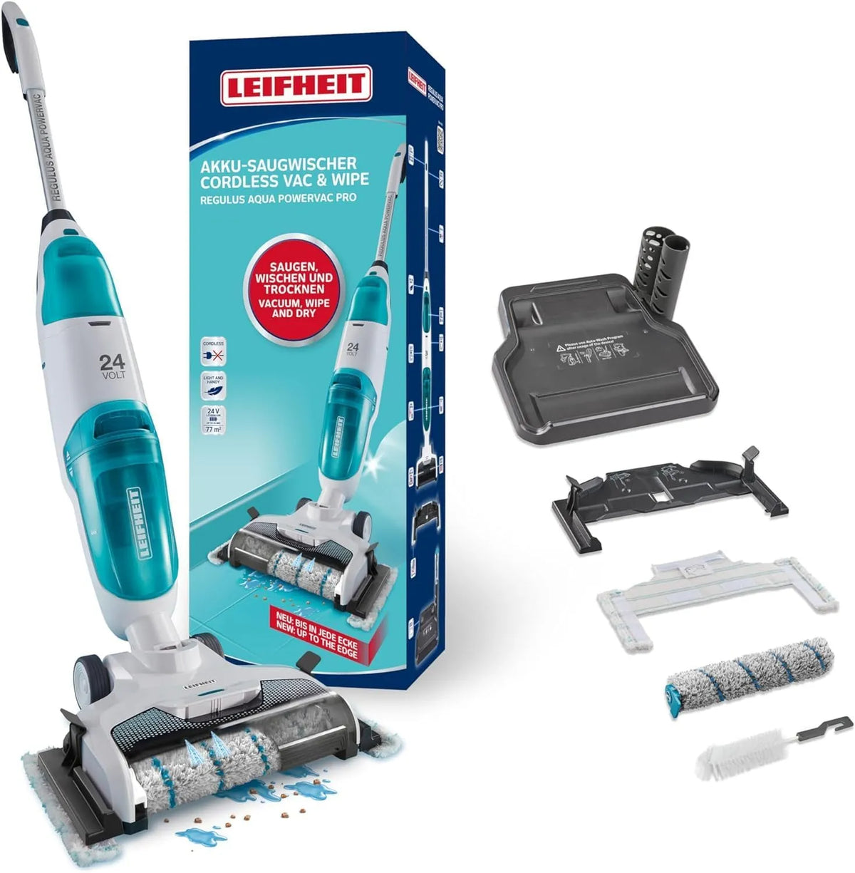 Akku Saugwischer Regulus Aqua PowerVac inklusive. zwei Ersatzrollen Leifheit Set, 22 min Akku-Laufzeit, saugen und wischen