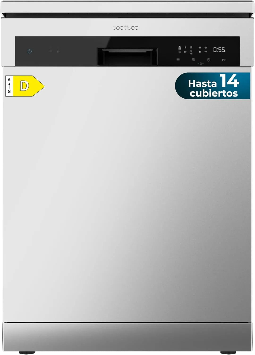 Cecotec Geschirrspüler 6200, 60 cm Standgeschirrspüler Bolero Aguazero Inox D. Energieklasse D, 14 Gedecke, 6 Betriebsprogramme mit Dual Zone Wash