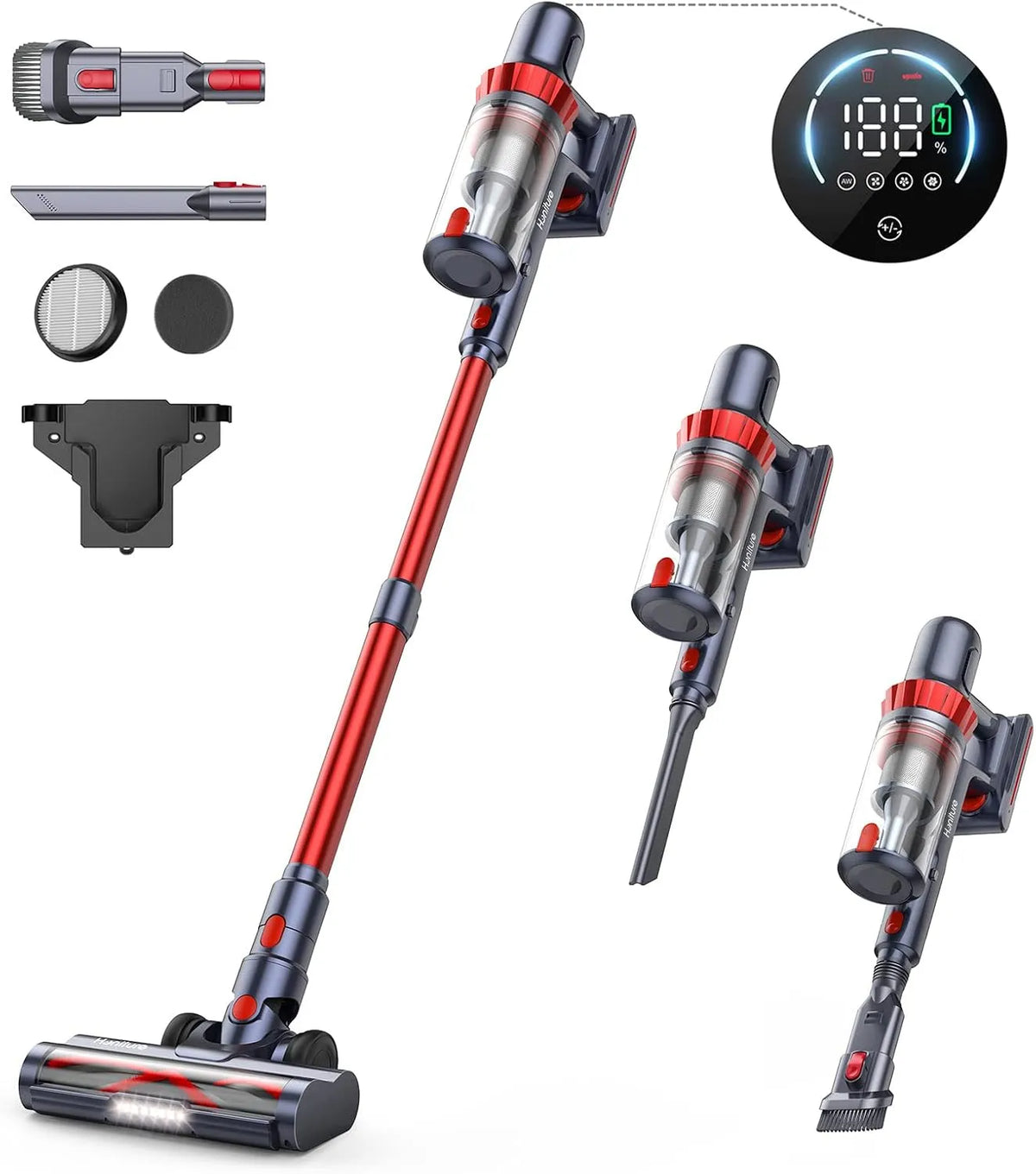 Staubsauger S13 HONITURE Akku, Bis zu 50 Min Laufzeit, Kabelloser Beutelloser mit Touchscreen