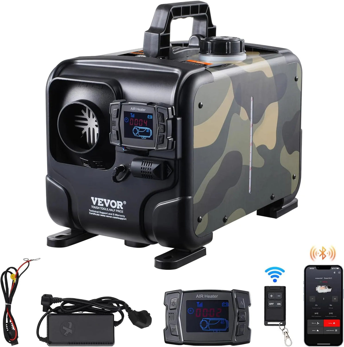 Vevor 8 kW Dieselheizung 12 V, Spannung 24 V All in One Diesel-Luftheizung, mit Bluetooth-App & Fernbedienung & Anzeigebildschirm & CO-Alarm