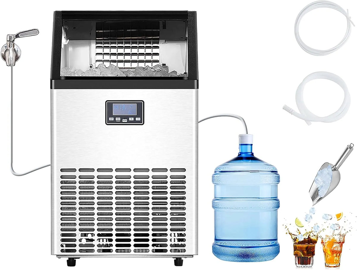 Vevor Eismaschine lbs/24, freistehende mit 33 lbs großer Speicherkapazität für Bar, Fassungsvermögen 150 lbs, 24 h, 45 Eiswürfel in 15 Minuten, Büro