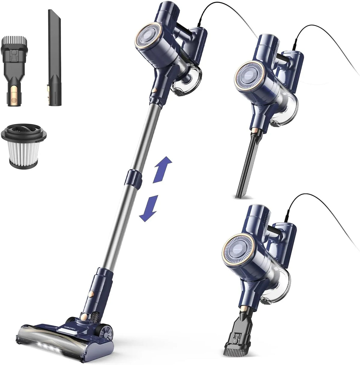 Staubsauger YISORA, Leistung 600W Motor, 6-in-1 Stielstaubsauger & Handstaubsauger mit 6M Kabel, 23Kpa stark Saugkraft, klein leicht