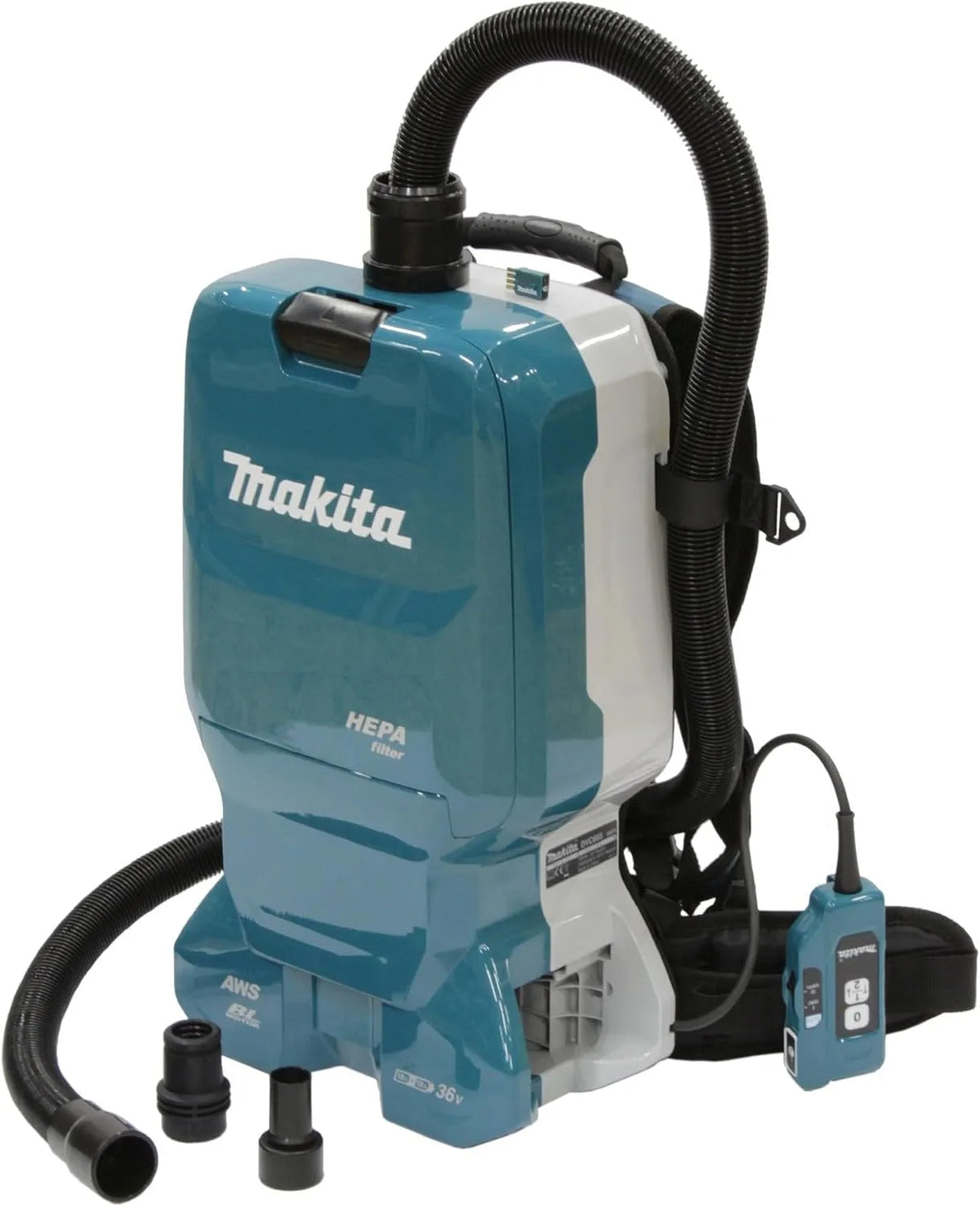Makita Staubsauger DVC665ZU, Rucksackstaubsauger 2x18 V mit Bluetooth, ohne Akku, ohne Ladegerät, Blau