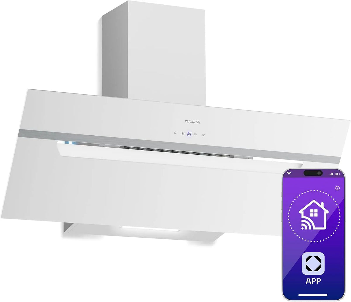 Klarstein Dunstabzugshaube, BigBite 90 cm, 417 m³/h Boost, Abzugshaube mit Touch-Bedienung, LED-Beleuchtung, A+++ Energieeffizienz, Umluft & Abluft