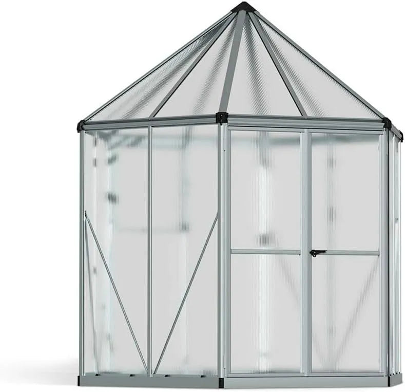 Gewächshaus Palram Canopia, mit Fundament Stahlrahmen Polycarbonat Doppelstegplatten UV-beständig wetterfest für Garten, Hexa Aluminium Orangerie