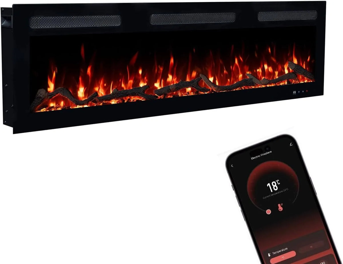 Elektrokamin GLOW FIRE, max. 1800 W, Inside 127 mit realistischem 3D LED-Feuer, Maße 127x35x12cm, Wand mit Heizung und Kaminfeuer, App Steuerung