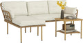 Sofa Outsunny 2-Sitzer-Sofa, 3-teiliges Gartenmöbel-Set aus Rattan, Chaiselongue mit waschbaren Kissen und Couchtisch, Creme