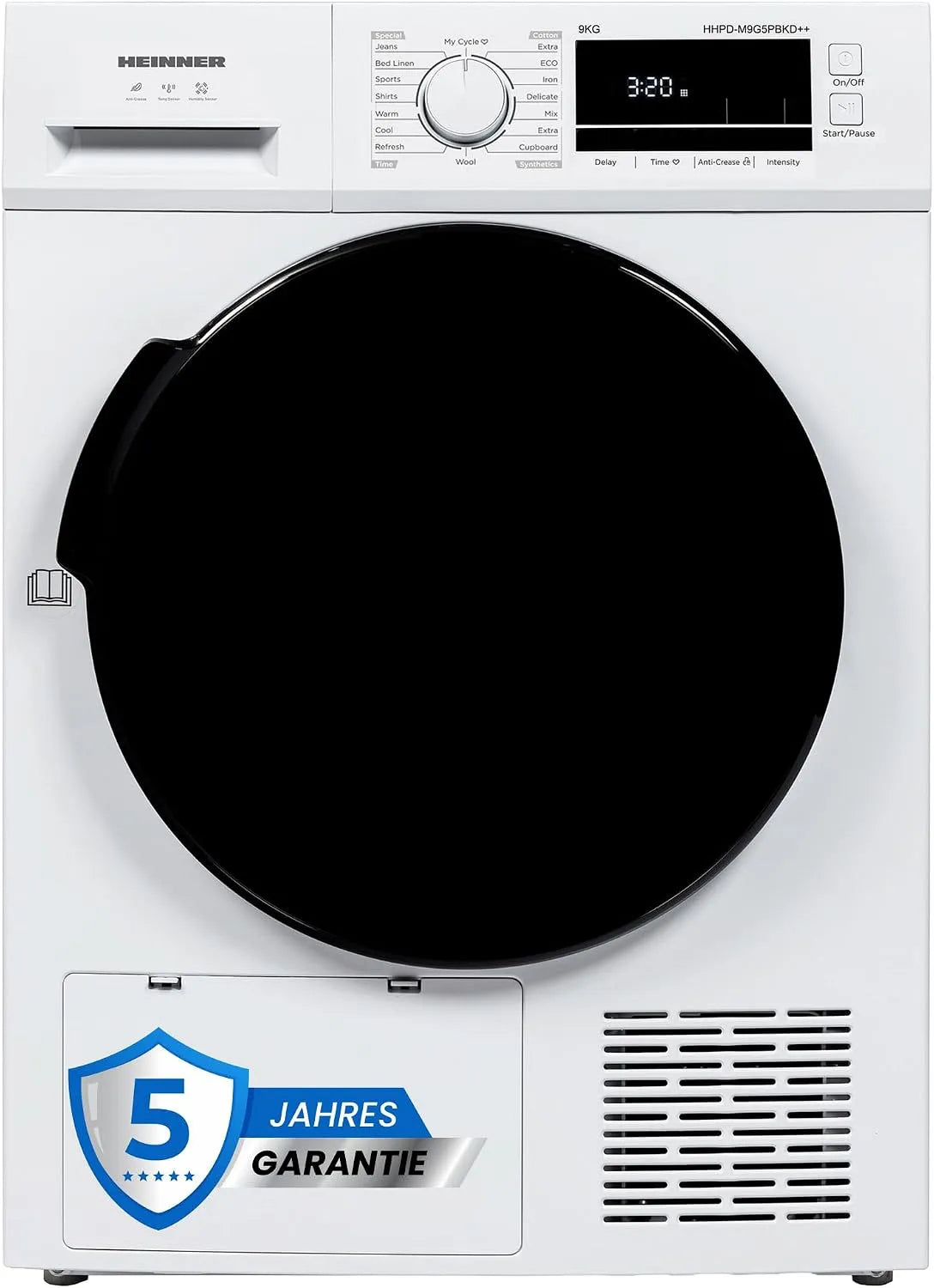 Wärmepumpentrockner HHPD-M9G5PBKD++, Gewicht 9 kg, 5 Jahre, Energieklasse D, LED-Display, Anti-Knittern, Startzeitvorwahl